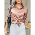 thumbnail image 5 of Zeagoo Silk Shirt for Women Smooth Satin Long Sleeve V Neck Casual Office Work Blouse Tunic Tops, 5 of 6