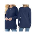 thumbnail image 2 of Pudcoco Sweat-Shirt Ample à Manches Longues Col Rond Couleur Unie pour Femmes Printemps Automne, 2 of 7