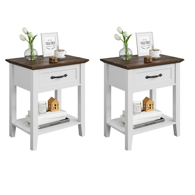 Square Nightstand, Bedside Table End Table for Bedroom Nursery Living Room, End Table with Storage Drawer, Easy Assembly, Grey