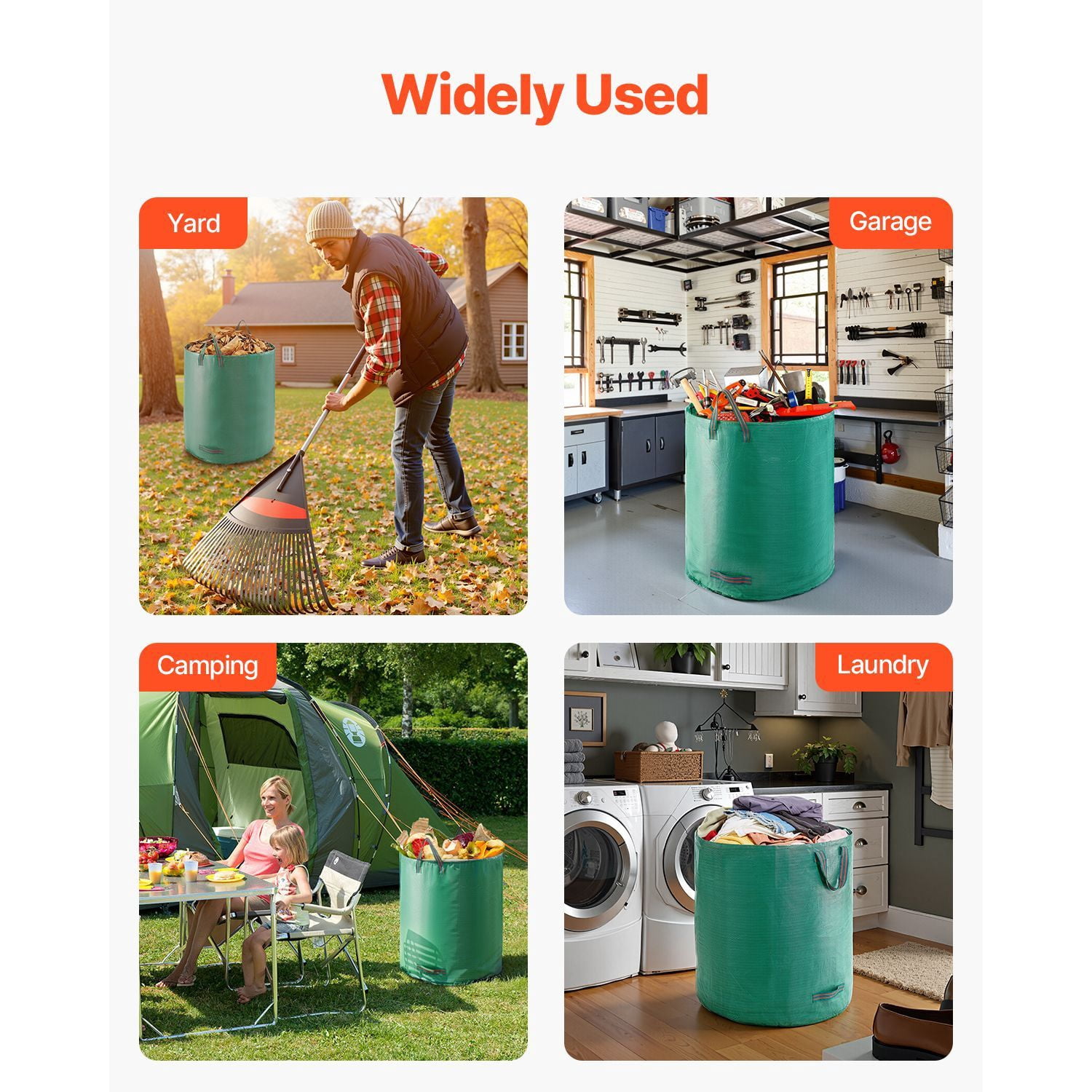 Yard Waste Bag 72 Gallon, Heavy Duty PP Woven Fabric with 180 lbs Capacity, Reinforced Dual Handles, Foldable Design, Standable Leaf Bag for Garden and Lawn