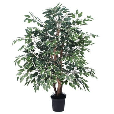 Vickerman 4' Artificial Variegated Extra Full Bush, Black Plastic Pot.