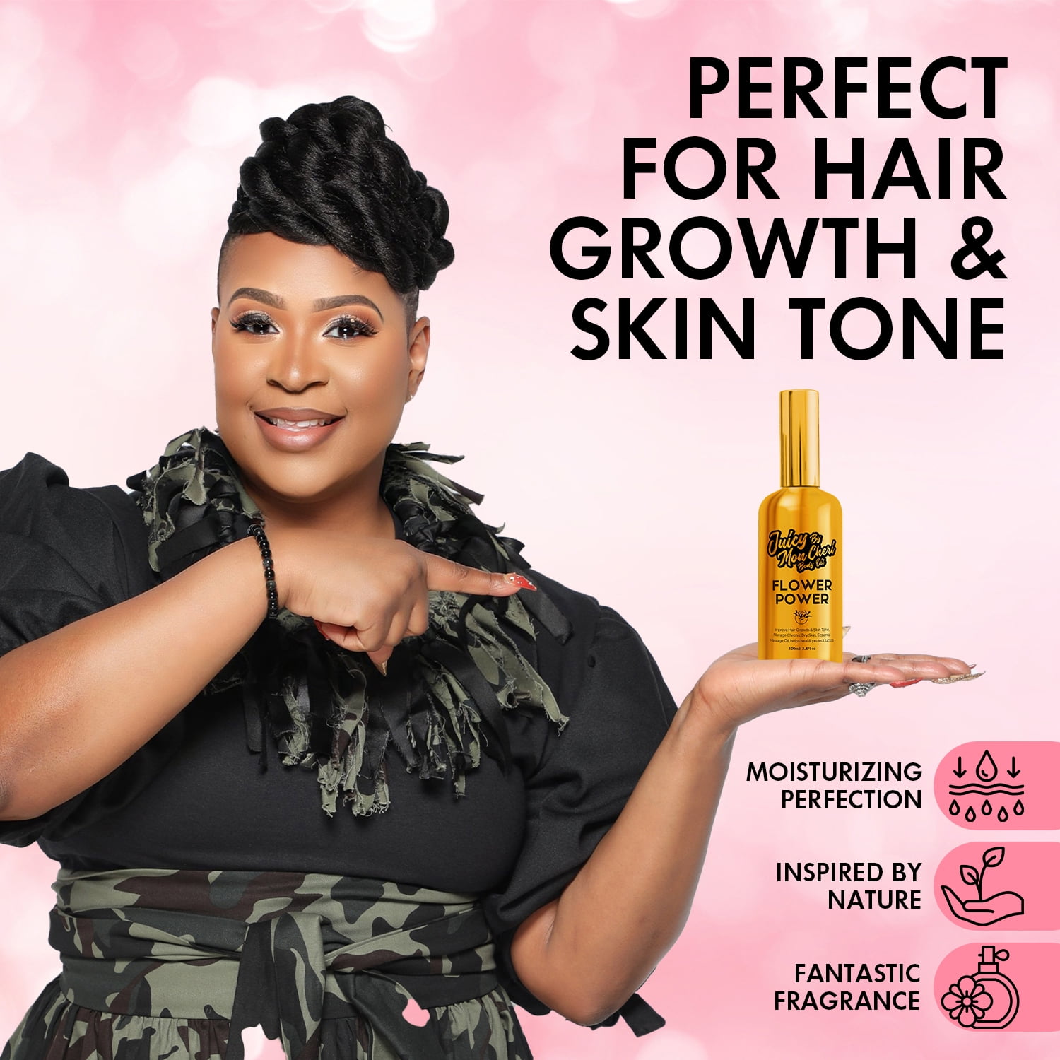 Juicy by Mon Cheri Scented Natural Body Oil Spray with Black Seed, Olive & Vitamin E, Sugar Rose, 3.4 oz