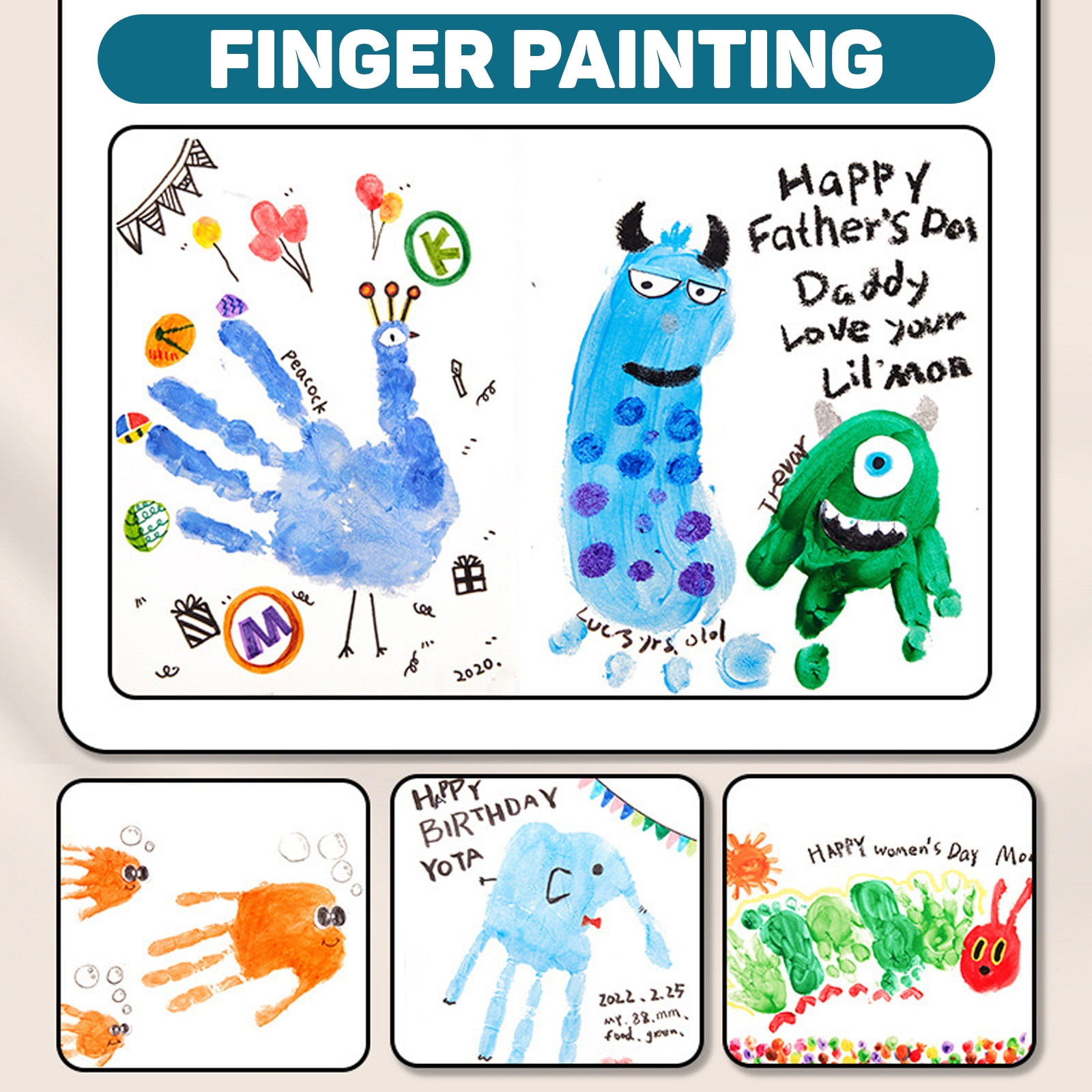 Washable Finger Paints for Toddlers, 10 Colors Large Capacity (2.1fl oz), Non Toxic Baby Paint for Hand and Feet, Safe Art Supplies, Preschool Learning Gifts for Kids Age 2+