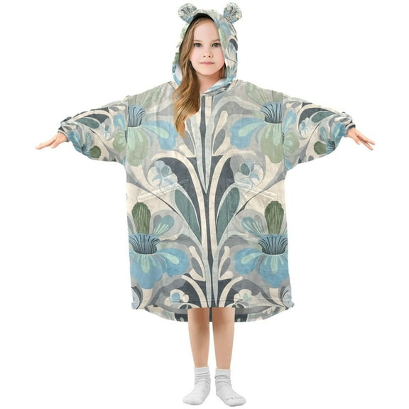 FORMRS Wearable Blanket Hoodie with Sleeves for Kids Cozy Flannel Sweatshirt, Vibrant Abstract Design