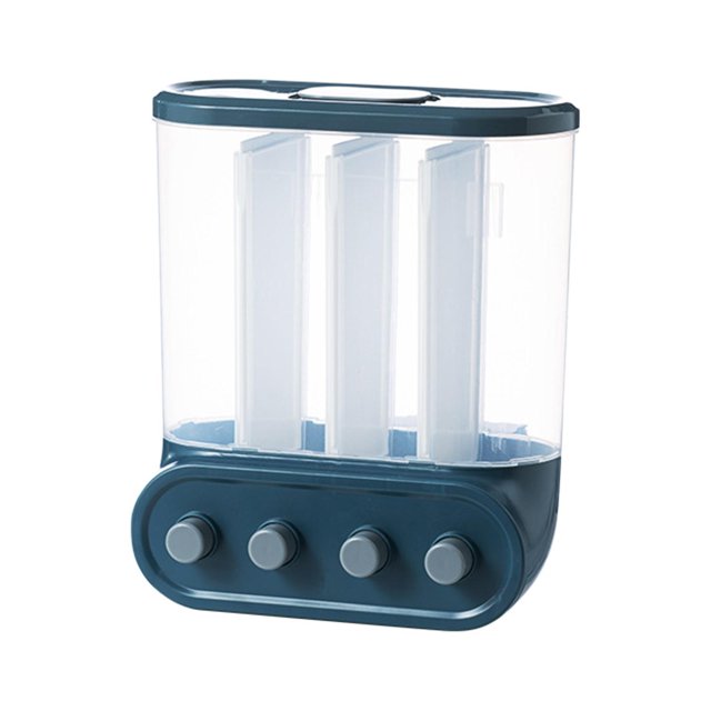 kurtrusly 1/2/3 Wall-Mounted Dry Food Storage Dispenser Convenient Rice Box Candy Organizer Blue 4 Grid 1 Pc