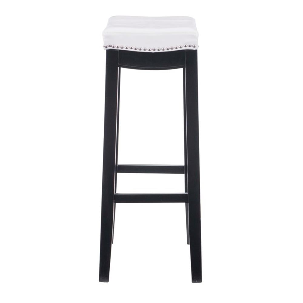 Linon Claridge Backless Wood Bar Stool, 32.5" Seat Height, Black Finish with White Faux Leather Fabric