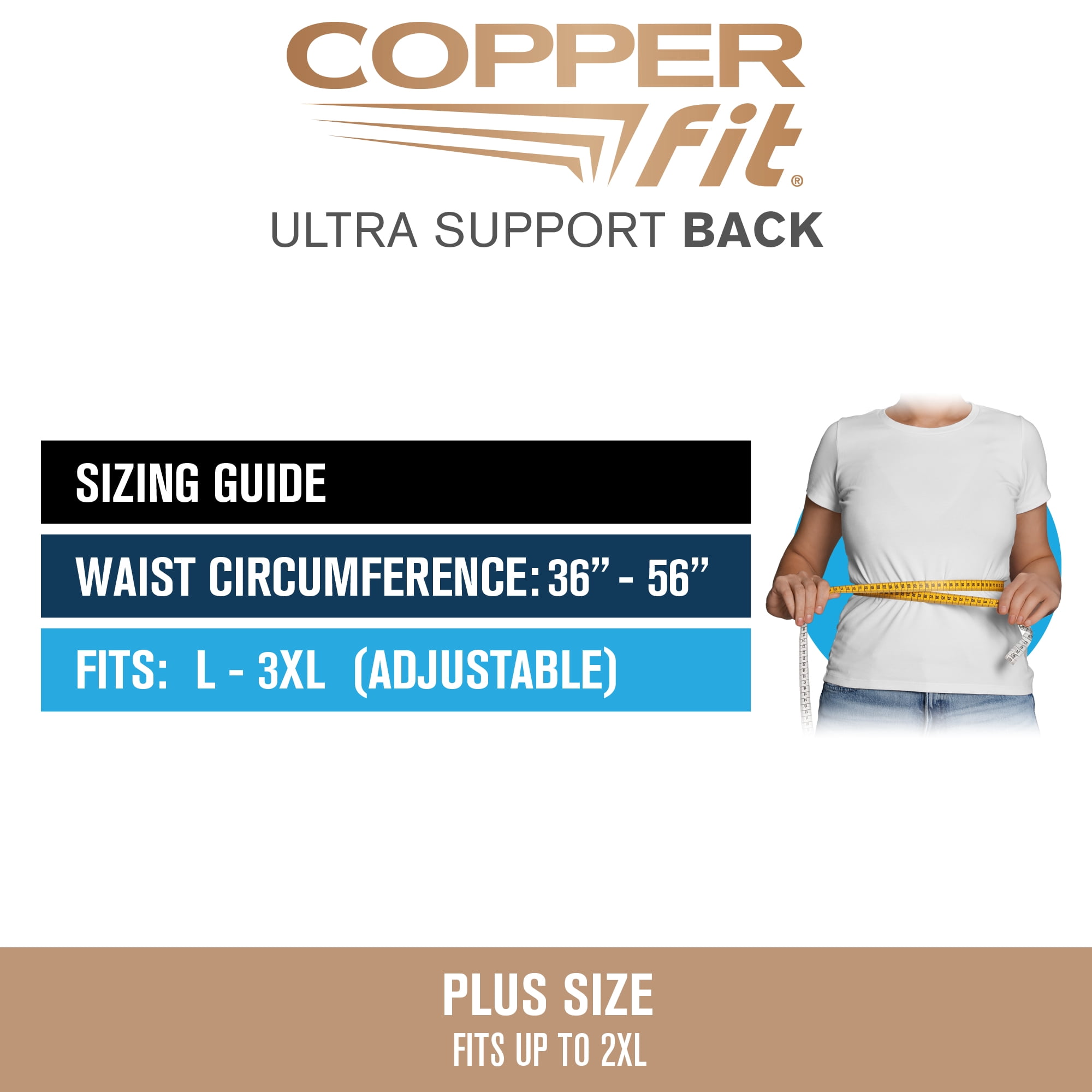 Copper Fit Ultra Support Back Brace – Plus Size (Fits Waist 36”–56”), Unisex, Black