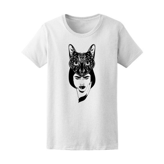 Hand Drawn Cat Hat Girl Tee Women's -Image by Shutterstock