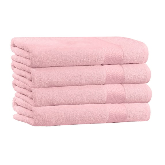 100% Cotton 4-Pack Bath Towel Sets - Extra Plush & Absorbent Pink Bath Towels - 54" x 27" (Pink)