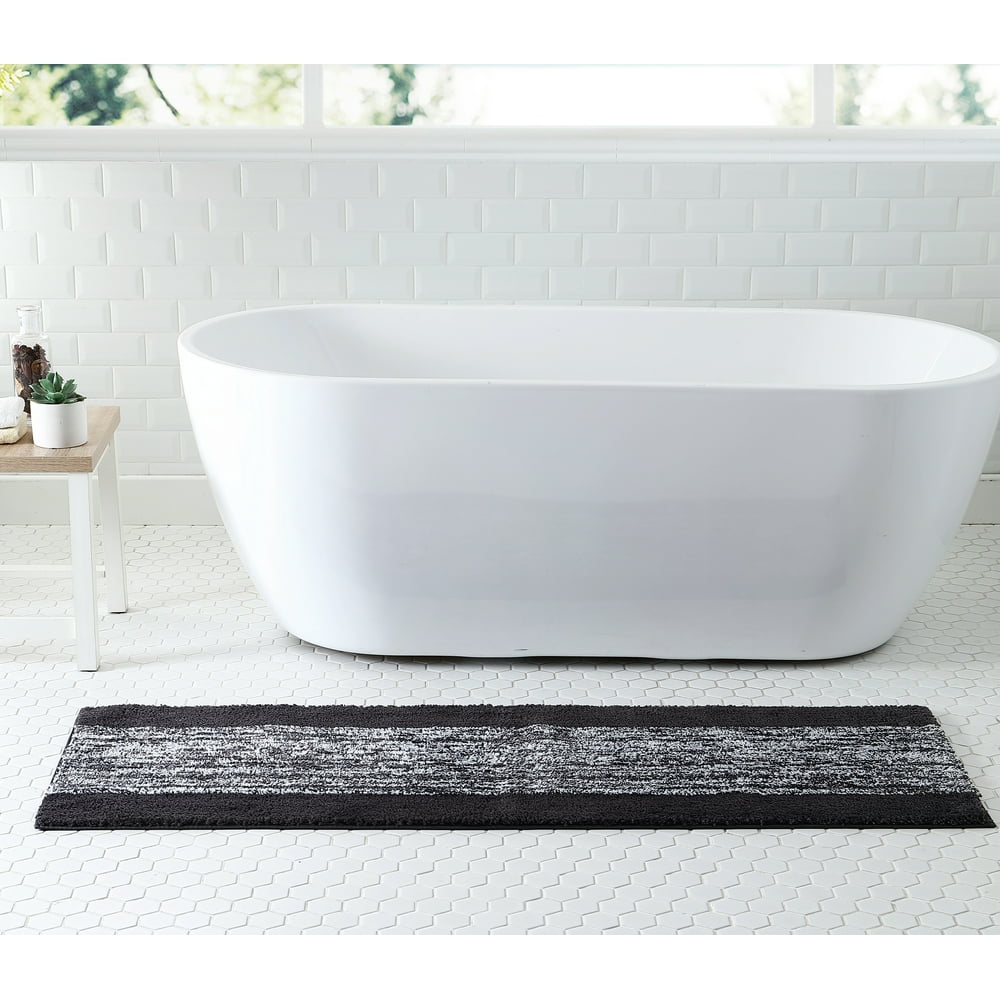 Gray Heather Stripe AntiSlip Bath Rug, 20" x 60", Better Homes