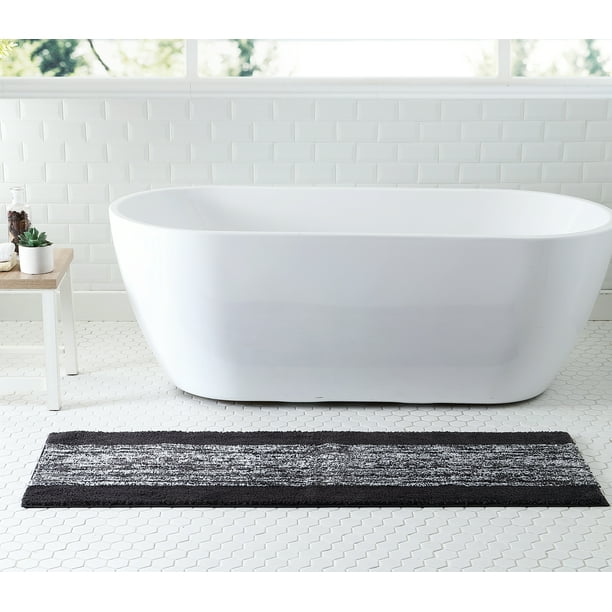 Gray Heather Stripe AntiSlip Bath Rug, 20" x 60", Better Homes
