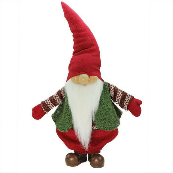 Northlight Gnome with Pointy Hat and Sweater Vest Christmas Figure - 22" - Red and Green