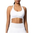 thumbnail image 2 of Workout Tops for Women Halter Crop Open Back Sports Bras Gym Yoga Tops Seamless Breathable Stretch Tee,Size L, 2 of 9