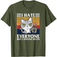 thumbnail image 1 of I Hate Everyone But Caffeine Helps Funny Sarcastic Angry Cat T-Shirt, 1 of 1