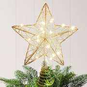 Christmas Star Tree Topper, Lighted Christmas Tree Topper, Hollow Gold Lighted Tree Star, LED Light up Xmas Tree Topper with 30 LE