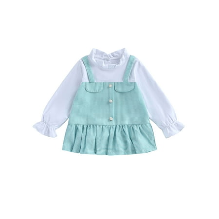 

Qtinghua Toddler Baby Girls Formal Dress Long Sleeve Houndstooth Print Party Princess Dress Fall Clothes Cyan 4-5 Years