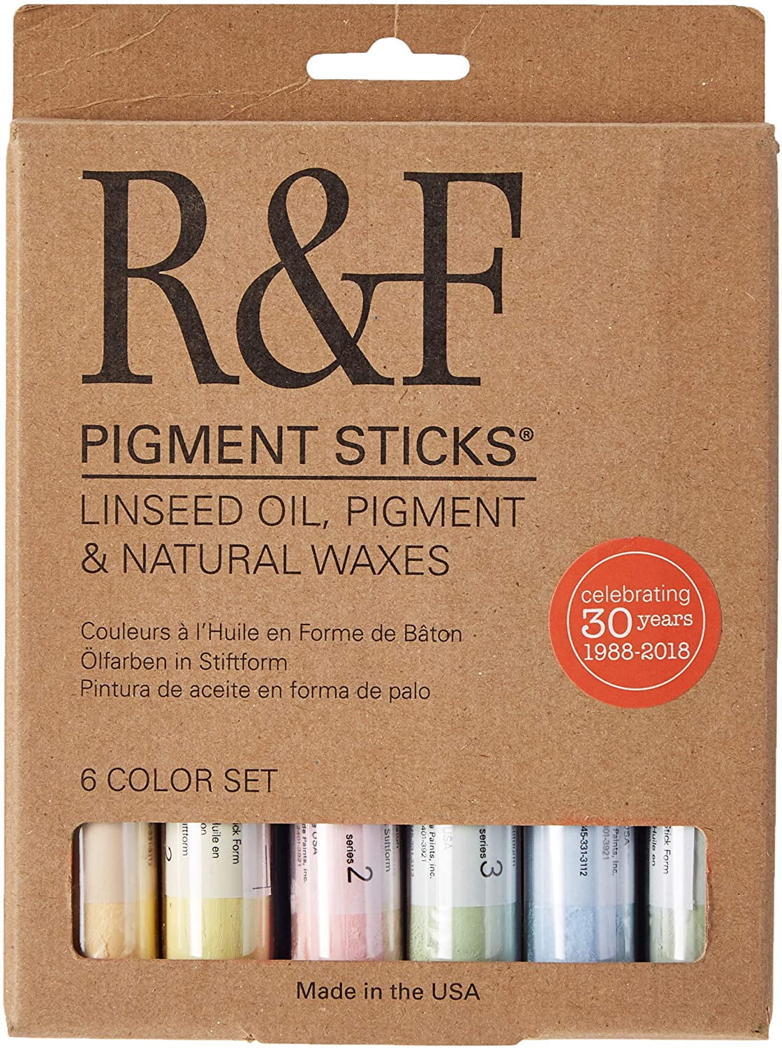 R&F Handmade Paints Pigment Stick Set, 6-Color Chromatic Tones Set