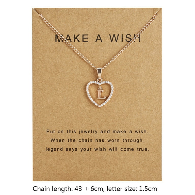 Sonceds 26 Letters L Heart Shape Pendant Necklace Rhinestone Rose