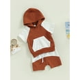 thumbnail image 3 of Bagilaanoe 2Pcs Toddler Baby Boy Short Pants Set Short Sleeve Hooded Sweatshirt Tops + Shorts 3M 6M 12M 18M 24M 3T Kids Casual Summer Outfits, 3 of 9