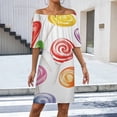thumbnail image 2 of Candy Pattern Rainbow Lollipop Women's Off The Shoulder Ruffles Summer Wedding Guest Loose Casual Party Beach Dress, 2 of 9