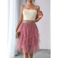 thumbnail image 6 of Women Tulle Skirts Midi Long Fairy Skirt Tutu A-Line Mesh Layered High Elastic Waist Skirts Pink XL, 6 of 7