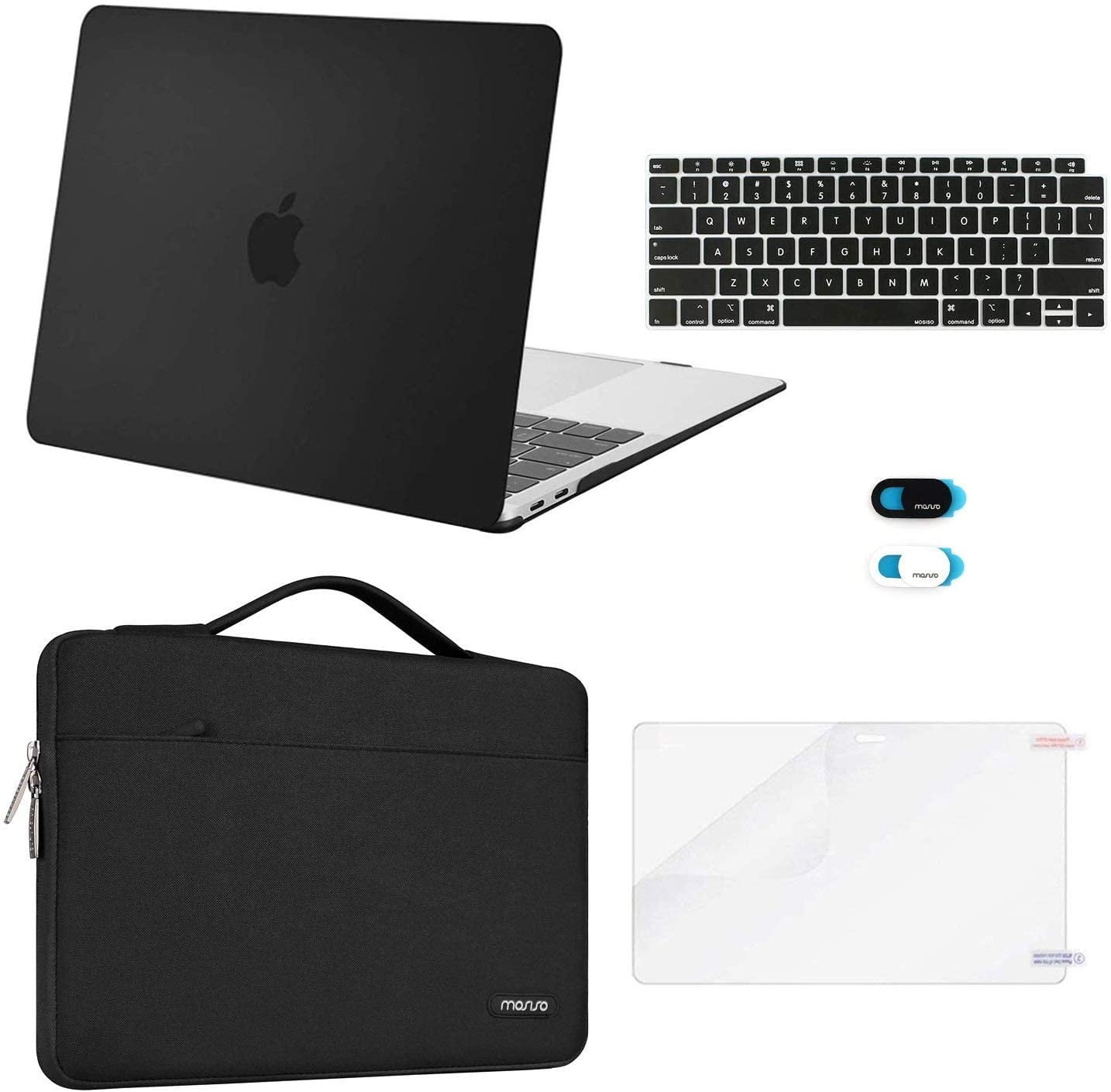 Mosiso 5 in 1 New Macbook Air 13 Inch Case A2337 M1 A2179 2020 Release, Hard Case Shell Cover&Sleeve Bag for Apple MacBook Air 13'' with Retina Display andTouch ID, Black
