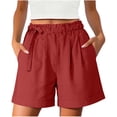 thumbnail image 2 of Inverlee Womens Elastic Waist Cotton Shorts with Cuffed Hem Casual Loose Fit Summer Vacation Shorts Watermelon Red XL, 2 of 6