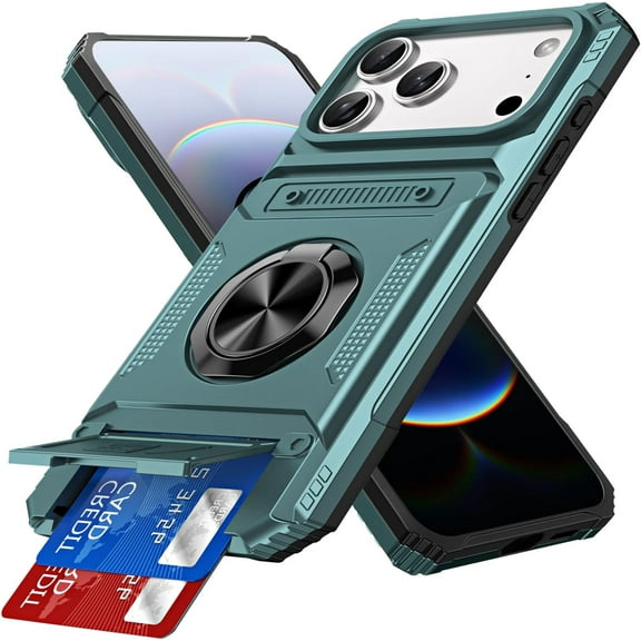 MYKOMI Compatible with iPhone 17 Pro Case Wallet with Card Holder (2 Cards) Ring Stand Military Grade Protection Shockproof Phone Case for iPhone 17 Pro 6.3 inch
