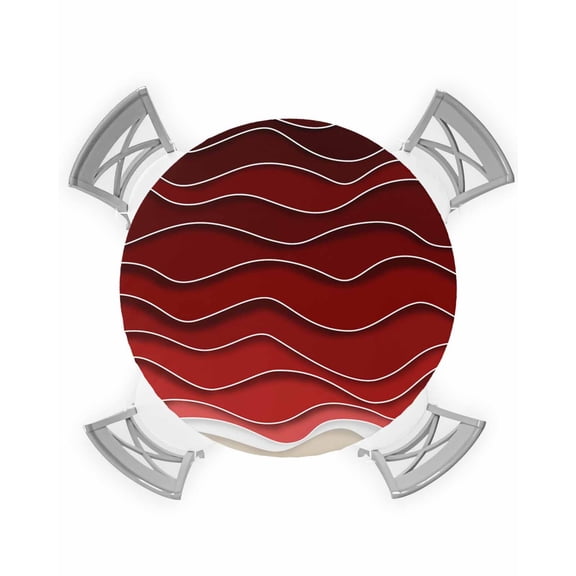 nqOlkjepod Red Ocean Waves Round Tablecloth, Fitted Table Cover with Elastic for 36"-44" Round Tables, Coastal Abstract Stripes Ombre Art Table Cloth Outdoor Dinning Party Waterproof Tablecloths