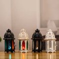 thumbnail image 4 of unidades de candelabros colgantes de hierro estilo marroquí para velas de té, con cristales, ideales como centros de mesa para bodas (negro, cristal transparente)., 4 of 7