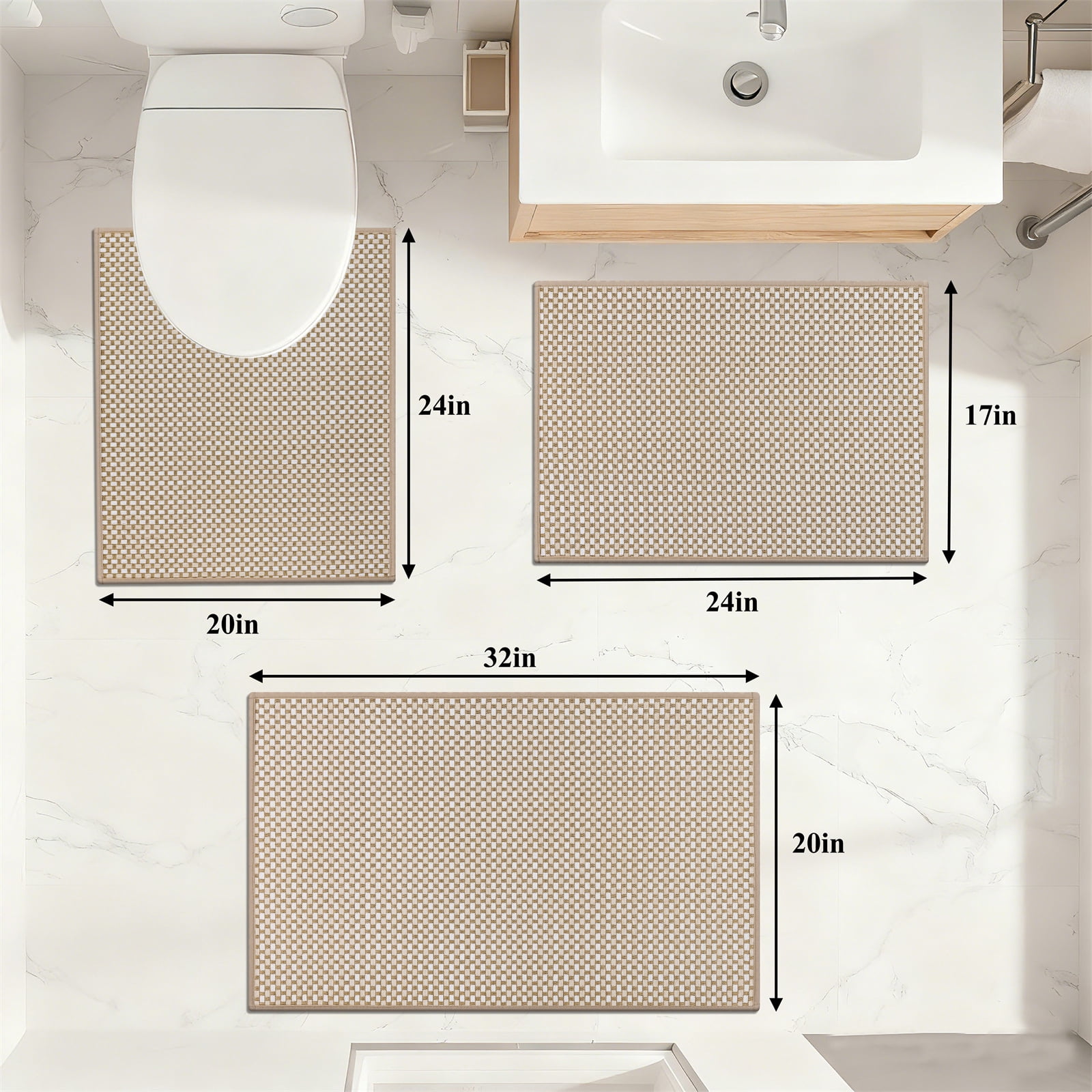 Bathroom Rugs Sets 3 Piece, Super Soft and Absorbent Non Slip Microfiber Toilet Bathroom Mats