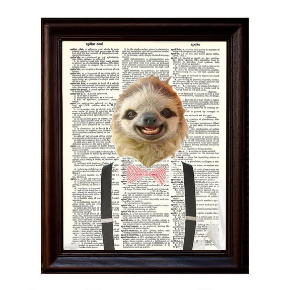Hipster Sloth - Dictionary Art Print Printed On Authentic Vintage Dictionary Book Page - 8 x 10.5