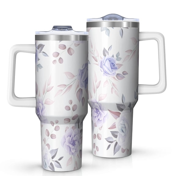 Floral 40oz Tumbler– Stainless Steel Insulated Tumbler with Handle and Straw, Large Capacity Travel Cup for Hot & Cold Drinks,Thanksgiving,Christmas, Spring,Flower