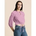 thumbnail image 2 of Moomaya Womens Solid Cottn Crop Top, Tie-Up Waist Elbow Sleeves Short Top, 2 of 8