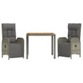 thumbnail image 3 of vidaXL 3 Piece Patio Dining Set with Cushions Gray Poly Rattan, 3 of 10