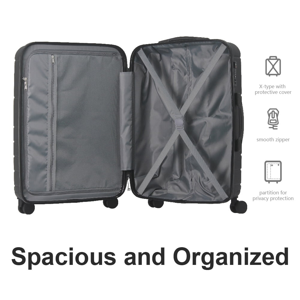 MAYEERTY 3-Piece ABS Luggage Set, Spinner Wheels, TSA Lock, Lightweight Suitcase, Black