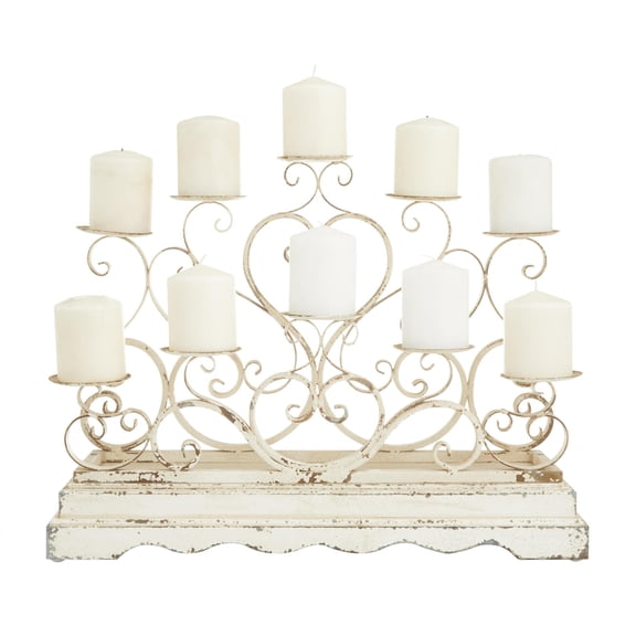 DecMode 10 Holder White Metal Scroll Pillar Candelabra