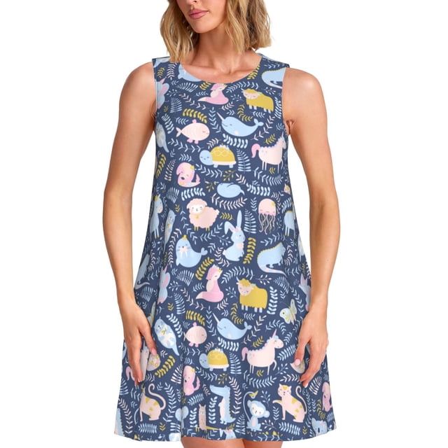 Balery Cute Baby Animals Vestidos de verano para mujer con estampado: vestido holgado sin mangas, vestido playero informal y cómodo para días calurosos.