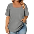 thumbnail image 5 of Npasoilc T-Shirts for Women Plus Size Short Sleeve Crew Neck Solid Color Puff Sleeve Loose Summer Fashion Tops, 5 of 6