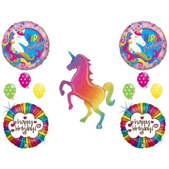 NEW! Glittery Rainbow Unicorn Birthday Party Balloons Decoration Supplies Retro