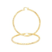 BEBERLINI Box Textured Cut Hoop Earrings 40 mm 14K Gold Plated Large 4 mm Thick Hip Hop Fashion Ear Jewelry for Adult Female Teen Girls