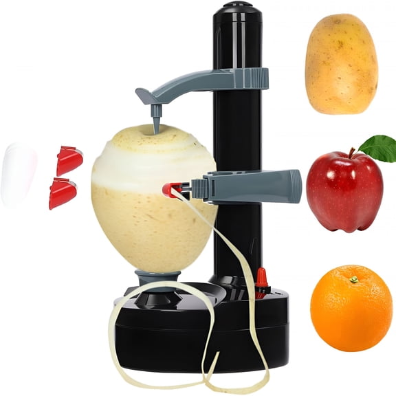 BPPEG Electric Peeler Automatic Potato Apple Pear Peeler Smart Vegetable and Fruit Peeler Machine Stainless Steel Kitchen Peeling Tool Dual Power with 2 Replacement Blades and 1 Handy Thumb Knife