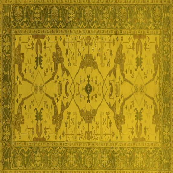 Ahgly Company Machine Washable Indoor Square Oriental Yellow Traditional Area Rugs, 8' Square