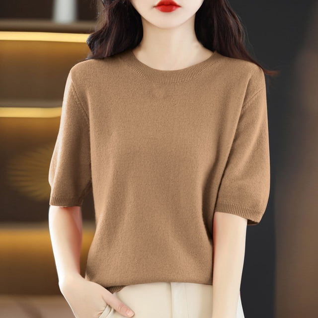 Prix Réduit, Veste à Manches Courtes et Col Rond pour Femmes, Couleur Unie, Légère et Décontractée pour le Travail et les Voyages, Amusante et Coquette/100 % Polyester, Kaki, Sopatenor