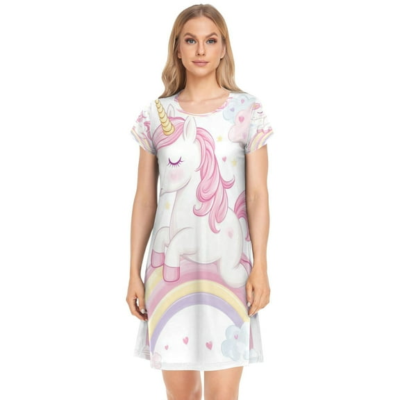 Women's Sleepshirts Pink Mane and Golden Unicorn Nightgowns Sleep for Women Soft House Dresses Night Gown for Ladies