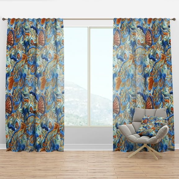 Designart 'Blue and Orange Fishes' Animals Curtain Panel