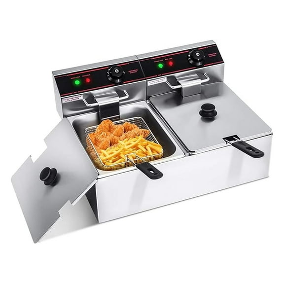 Deep Fryer, 3400W Countertop Electric Fryers w/Basket Large Dual Chicken Chips Fryer 2 x 5.8QT/5.5L w/Removable Oil & Temperature Control for Restaurant Party Kitchen
