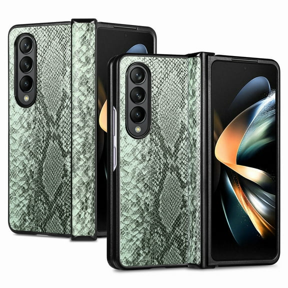 For Samsung Galxy Z Fold4 5G Phone Case，Shockproof Luxury Python Leather pattern Magnetic Hinge Protection Cover