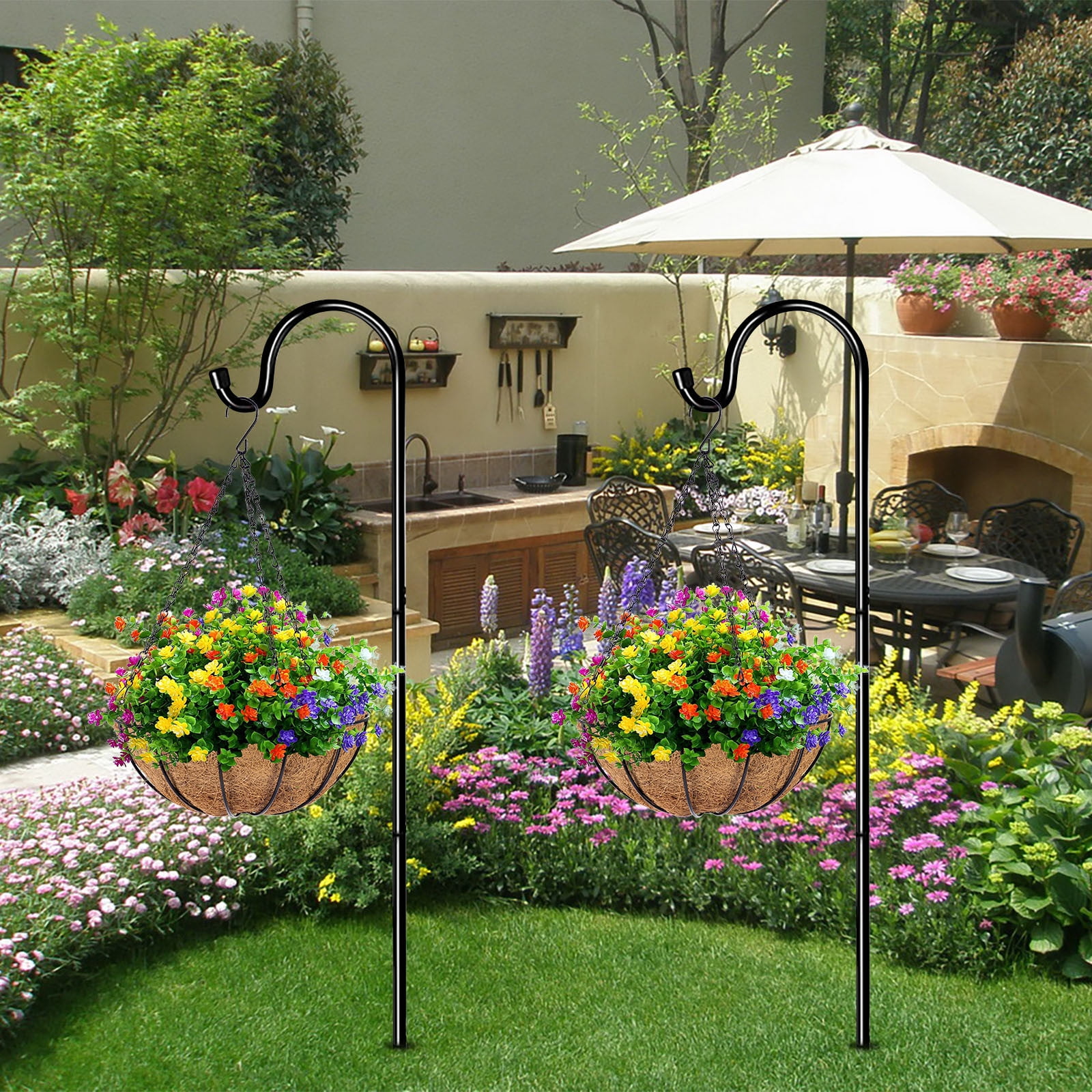 Cadorn Rust-Proof Iron Shepherd Hook Decorative Hanger – Outdoor Garden Yard Light & Watering Can Holder with Ground Stake for Patio Decor
