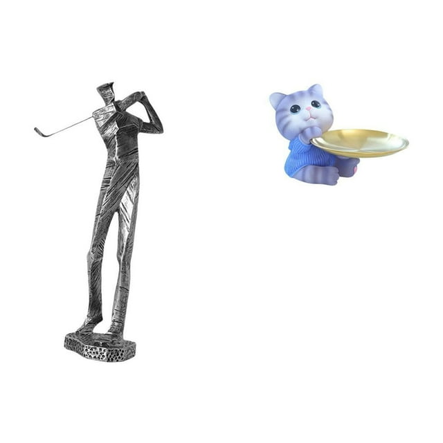 Figura de resina de gato golfista, escultura moderna para amantes del golf y entusiastas de los gatos, decoración de estanterías, mesa de comedor esti